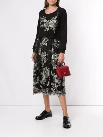 Shop Antonio Marras Floral-embroidered Layered Dress In Black