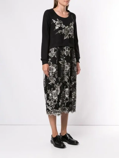 Shop Antonio Marras Floral-embroidered Layered Dress In Black