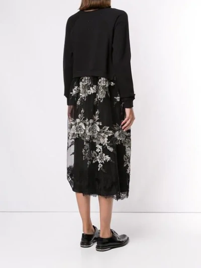 ANTONIO MARRAS 花卉刺绣层叠连衣裙 - 黑色
