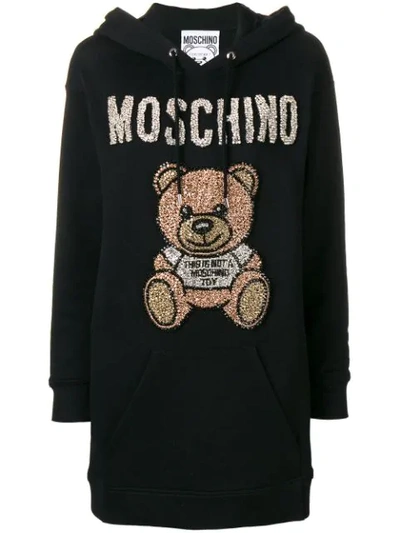 Shop Moschino Teddy Bear Hoodie Dress In Black