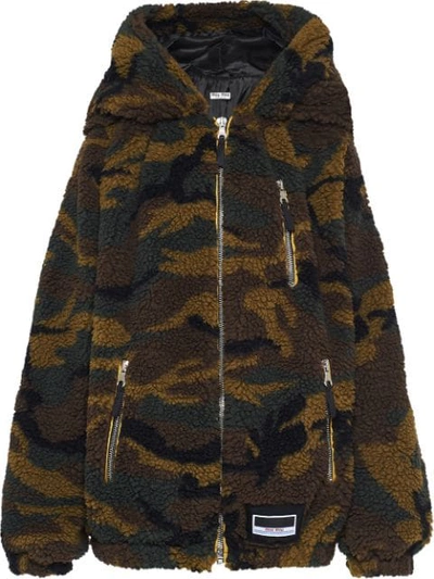 Shop Miu Miu Camouflage Teddy Coat In F0161 Military Green
