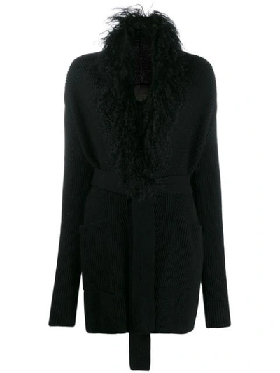 Shop D-exterior Knitted Belted Cardigan In Black