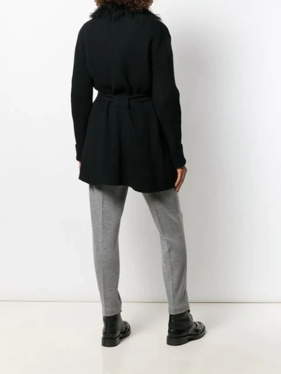 Shop D-exterior Knitted Belted Cardigan In Black
