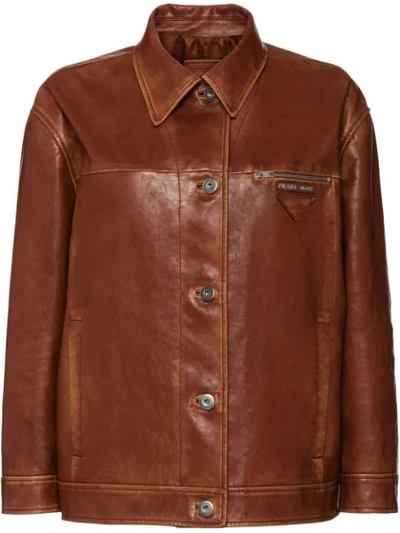 Prada Leather Jacket - Brown | ModeSens