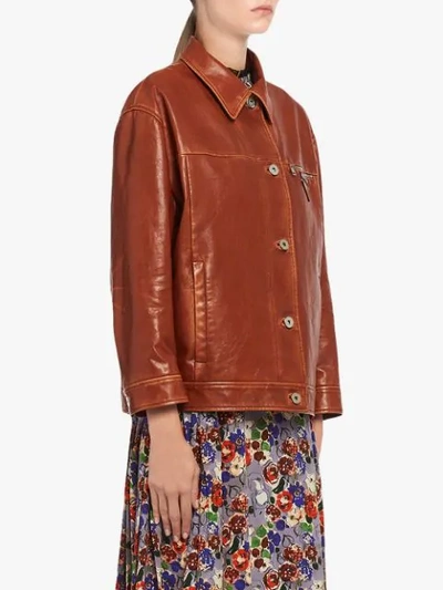 Shop Prada Leather Jacket - Brown
