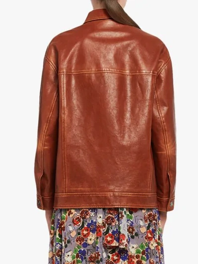 Shop Prada Leather Jacket - Brown