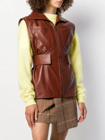 ACNE STUDIOS ZIP-UP LEATHER WAISTCOAT - 棕色