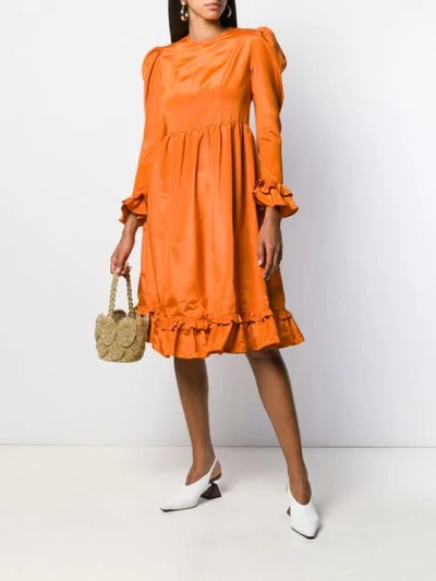 Shop Batsheva Praire Ruffle Midi Dress In Orange