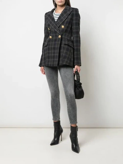 Shop Smythe Checked Double-breasted Blazer In Grey