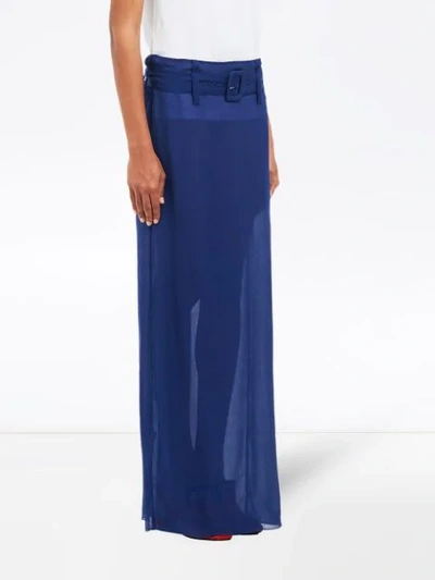 Shop Prada Chiffon Sheer Long Skirt In Blue
