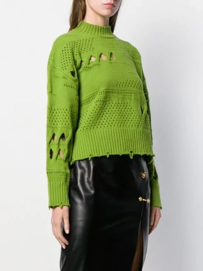 Shop Versace Knitted Cut-out Jumper In Green