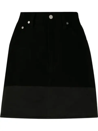 Shop Helmut Lang Silk Panel Denim Skirt In Black
