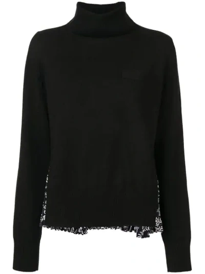 Shop Sacai Pleated Printed Back Turtleneck Sweater - Black
