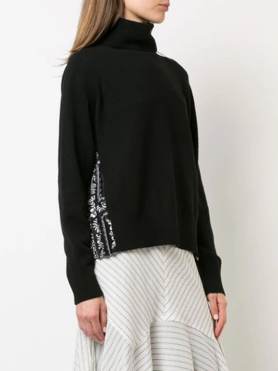 Shop Sacai Pleated Printed Back Turtleneck Sweater - Black