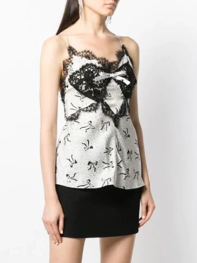 Shop Alessandra Rich Sleeveless Bow Print Top In White