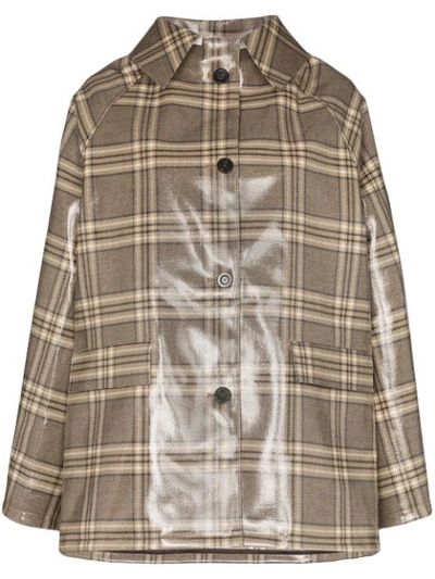 Shop Kassl Point-collar Coated Check Coat In Brown