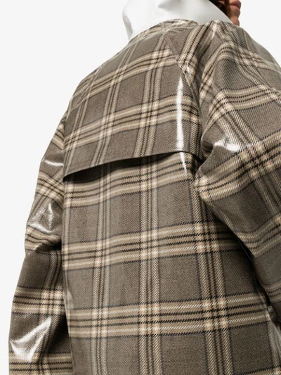 Shop Kassl Point-collar Coated Check Coat In Brown