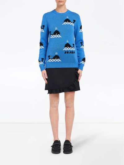 Shop Prada Whale Intarsia Jumper In Blue