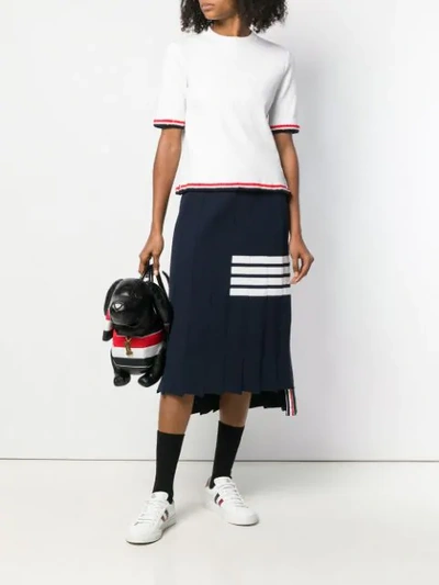 Shop Thom Browne 4-bar Stripe Pleated Skirt In Blue