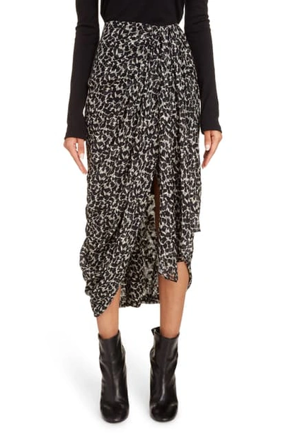 Shop Isabel Marant Floral Metallic Silk Blend Drape Midi Skirt In Black/ Ecru
