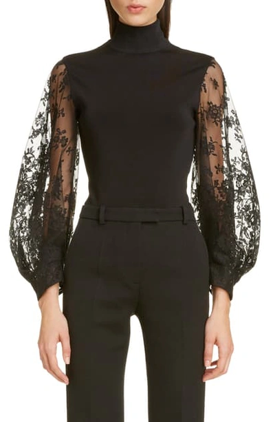 Shop Givenchy Lace Sleeve Bodysuit In Black