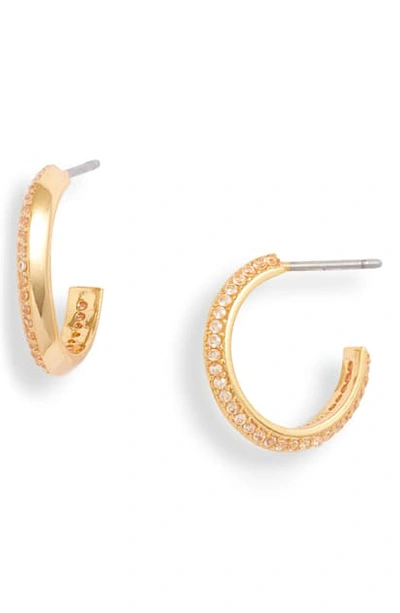 Shop Kate Spade Pave Huggie Hoop Earrings In Clear/ Gold