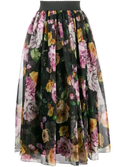 Shop Dolce & Gabbana Floral Layered Ruched Skirt In Black