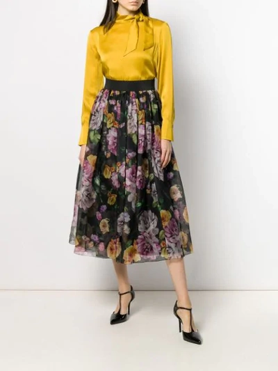 Shop Dolce & Gabbana Floral Layered Ruched Skirt In Black