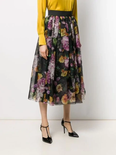 Shop Dolce & Gabbana Floral Layered Ruched Skirt In Black