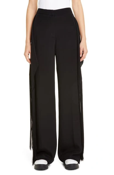 Shop Stella Mccartney Fringe Panel Silk Wide Leg Pants In Black