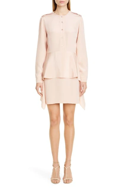 Shop Stella Mccartney Long Sleeve Peplum Silk Dress In Rose