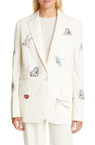 Shop Stella Mccartney Bug & Bird Embroidered Blazer In Cream