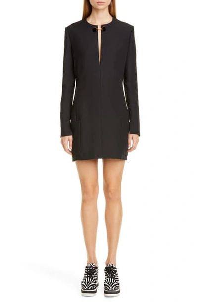 Shop Stella Mccartney Split Neck Long Sleeve Shift Minidress In Black