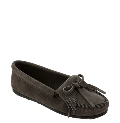 Shop Minnetonka 'kilty' Suede Moccasin In Grey