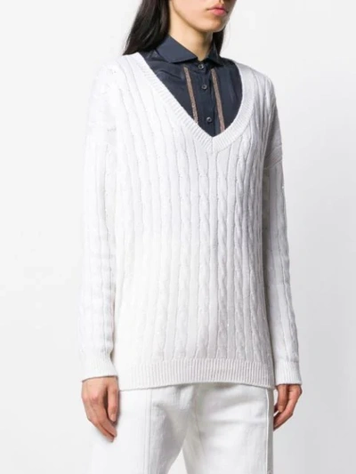 BRUNELLO CUCINELLI V-NECK JUMPER - 白色