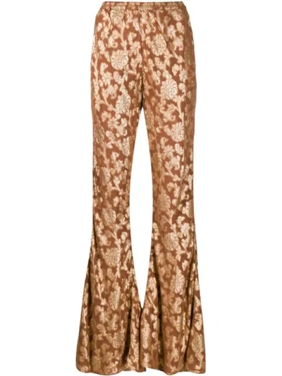 Shop Mes Demoiselles Floral Print Flared Trousers In Neutrals