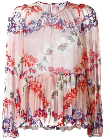 Shop Msgm Floral Print Ruffled Blouse - Multicolour