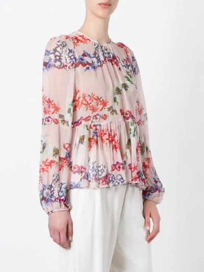 Shop Msgm Floral Print Ruffled Blouse - Multicolour