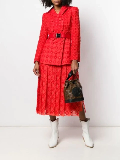 Shop Fendi Textured Pleated Skirt In Red