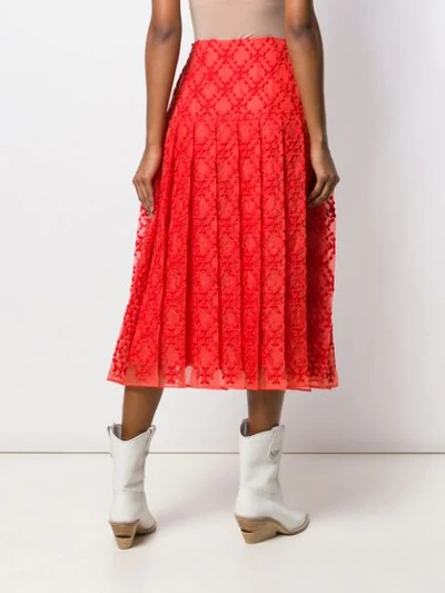 Shop Fendi Textured Pleated Skirt In Red