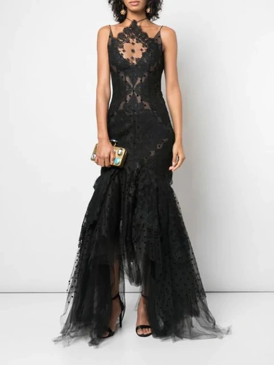 Shop Oscar De La Renta Lace Embroidered Evening Gown In Black