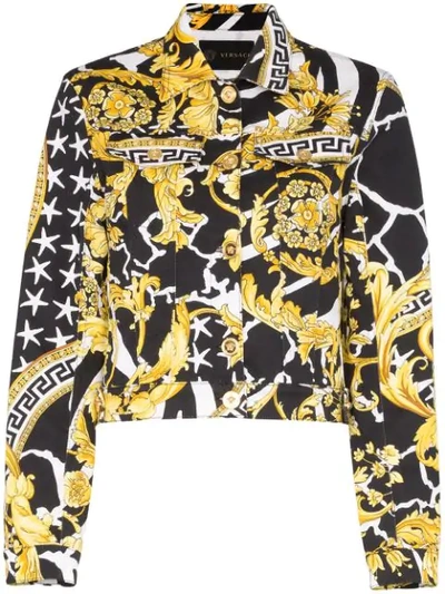 Shop Versace Barocco Print Denim Jacket In A7900