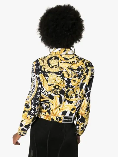 Shop Versace Barocco Print Denim Jacket In A7900