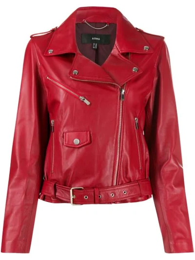 Shop Arma Leather Biker Jacket In Red