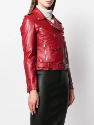 Shop Arma Leather Biker Jacket In Red