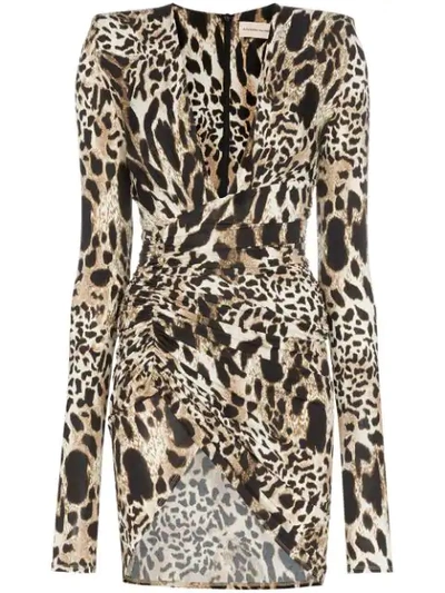 Shop Alexandre Vauthier Animal Print Mini Dress In Brown