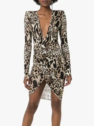 Shop Alexandre Vauthier Animal Print Mini Dress In Brown