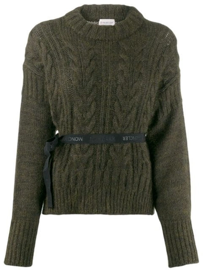 Shop Moncler Bow Knitted Sweater In Green