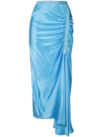 Shop Christopher Esber Ruched Midi Skirt In Blue