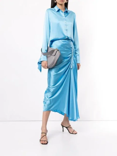 Shop Christopher Esber Ruched Midi Skirt In Blue